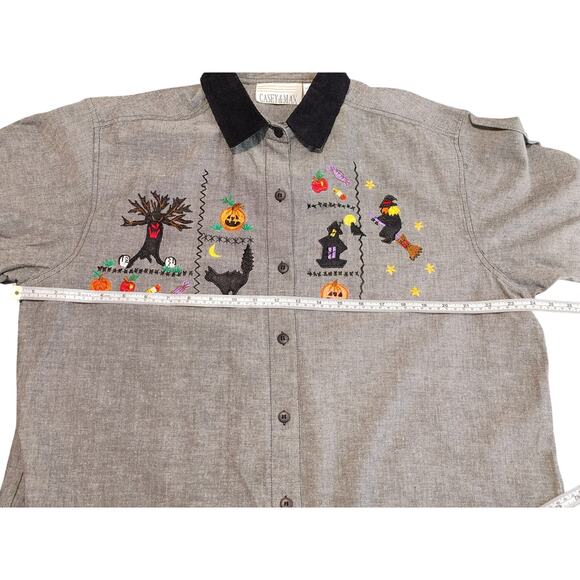 Casey & Max Long Sleeve Shirt Button Up Top Halloween Vintage Gray Womens Large - Picture 4 of 9